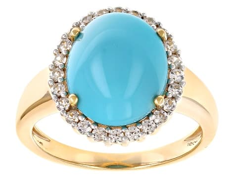 Blue Sleeping Beauty Turquoise 18k Yellow Gold Over Sterling Silver Ring 0.43ctw