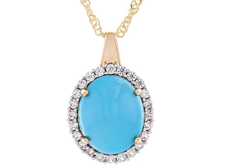 Sleeping Beauty Turquoise 18k Yellow Gold Over Sterling Silver Pendant with Chain 0.43ctw