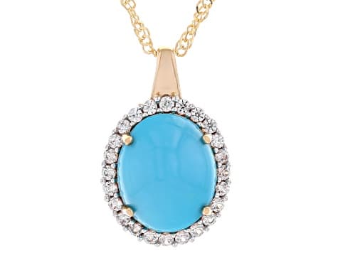 Sleeping Beauty Turquoise 18k Yellow Gold Over Sterling Silver Pendant with Chain 0.43ctw