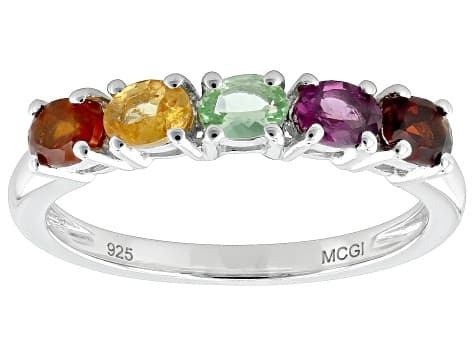 Multi-Garnet Platinum Over Sterling Silver Ring 0.90ctw