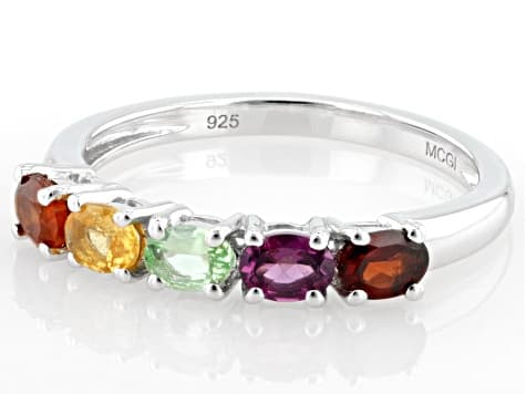 Multi-Garnet Platinum Over Sterling Silver Ring 0.90ctw