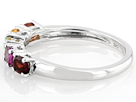 Multi-Garnet Platinum Over Sterling Silver Ring 0.90ctw
