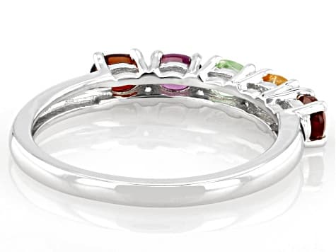 Multi-Garnet Platinum Over Sterling Silver Ring 0.90ctw