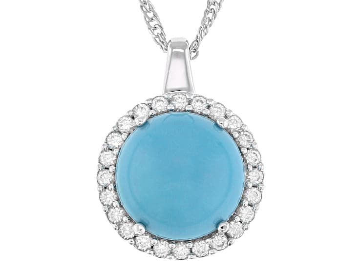 Blue Sleeping Beauty Turquoise Rhodium Over Sterling Silver Pendant with Chain 0.43ctw
