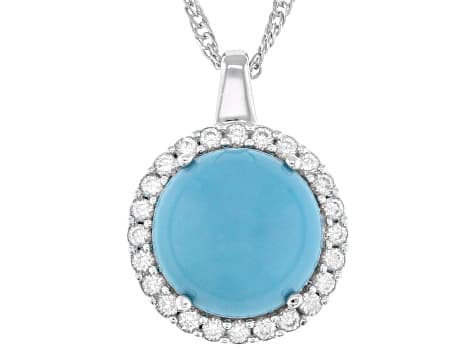 Blue Sleeping Beauty Turquoise Rhodium Over Sterling Silver Pendant with Chain 0.43ctw