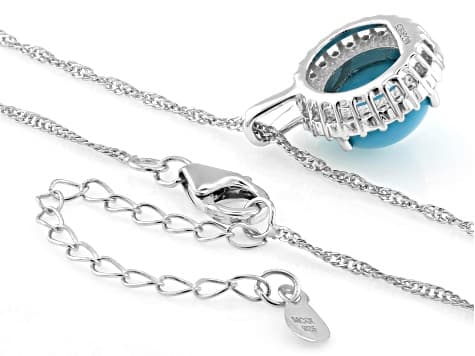 Blue Sleeping Beauty Turquoise Rhodium Over Sterling Silver Pendant with Chain 0.43ctw