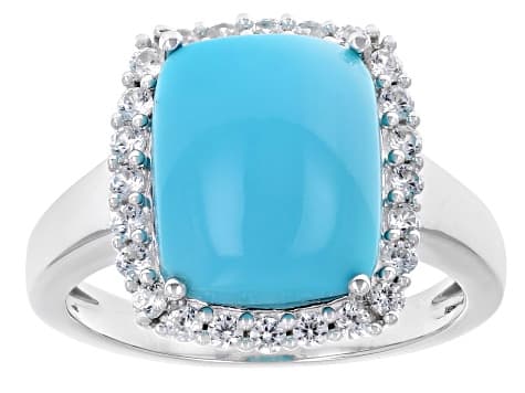 Blue Sleeping Beauty Turquoise Rhodium Over Sterling Silver Ring 0.43ctw