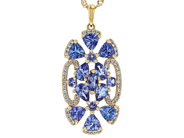 Blue tanzanite 18k yellow gold over silver pendant with chain 4.61ctw