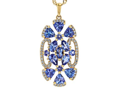 Blue tanzanite 18k yellow gold over silver pendant with chain 4.61ctw