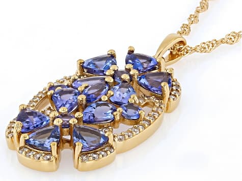 Blue tanzanite 18k yellow gold over silver pendant with chain 4.61ctw