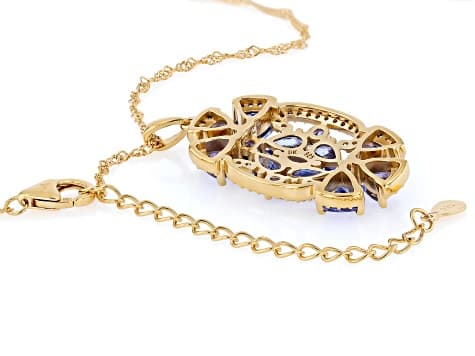 Blue tanzanite 18k yellow gold over silver pendant with chain 4.61ctw