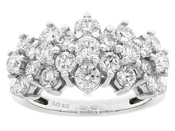 White Lab-Grown Diamond H SI Rhodium Over Sterling Silver Cluster Ring 2.00ctw