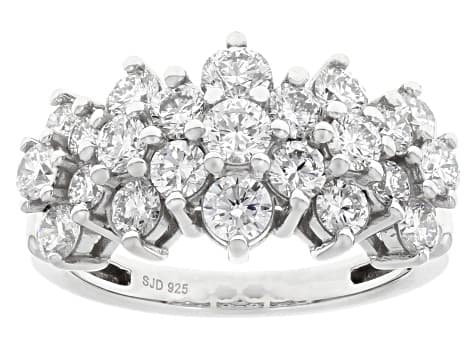 White Lab-Grown Diamond H SI Rhodium Over Sterling Silver Cluster Ring 2.00ctw