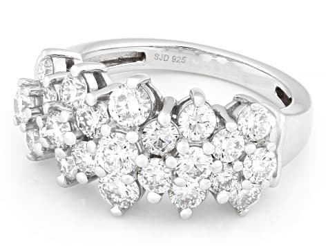 White Lab-Grown Diamond H SI Rhodium Over Sterling Silver Cluster Ring 2.00ctw