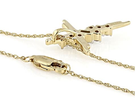 White Lab-Grown Diamond F-G SI 14k Yellow Gold Over Sterling Silver Cross Pendant With Chain 0.19ctw