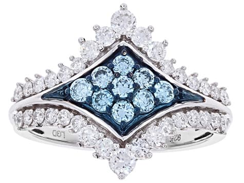 Blue and White Lab-Grown Diamond H SI1 Rhodium Over Sterling Silver Cluster Ring 1.00ctw