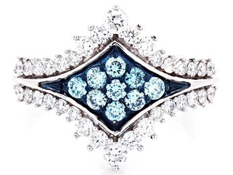 Blue and White Lab-Grown Diamond H SI1 Rhodium Over Sterling Silver Cluster Ring 1.00ctw