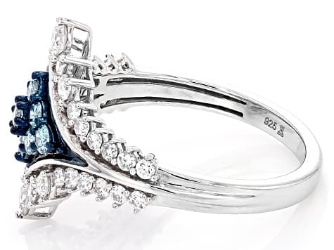 Blue and White Lab-Grown Diamond H SI1 Rhodium Over Sterling Silver Cluster Ring 1.00ctw