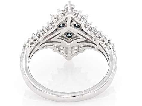 Blue and White Lab-Grown Diamond H SI1 Rhodium Over Sterling Silver Cluster Ring 1.00ctw