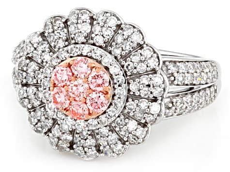 Pink and White Lab-Grown Diamond H SI1 Rhodium Over Sterling Silver Cluster Ring 1.50ctw