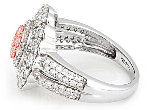 Pink and White Lab-Grown Diamond H SI1 Rhodium Over Sterling Silver Cluster Ring 1.50ctw