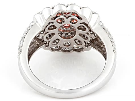 Pink and White Lab-Grown Diamond H SI1 Rhodium Over Sterling Silver Cluster Ring 1.50ctw