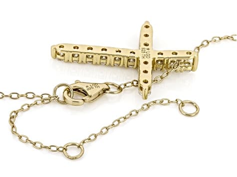 White Lab-Grown Diamond H SI 14K Yellow Gold Over Sterling Silver Cross Pendant With Chain 0.65ctw