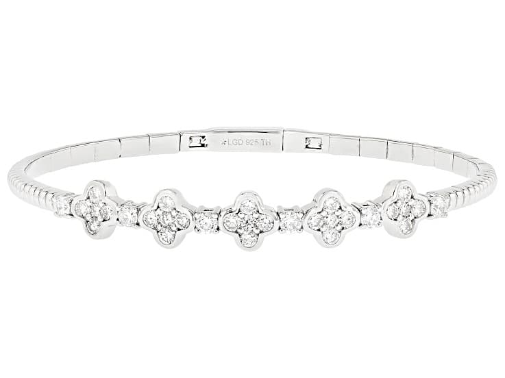 White Lab-Grown Diamond H SI Platinum Over Sterling Silver Flex Bangle Bracelet 1.45ctw