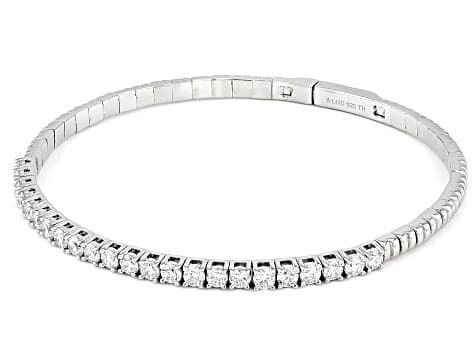 White Lab-Grown Diamond H SI Platinum Over Sterling Silver Flex Bangle Bracelet 2.50ctw