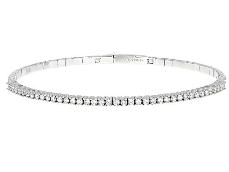 White Lab-Grown Diamond H SI Platinum Over Sterling Silver Flex Bangle Bracelet 1.00ctw
