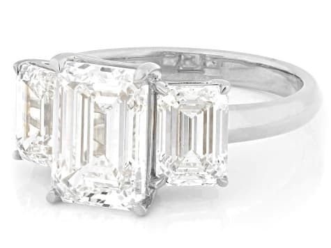 Certified Emerald Cut White Lab-Grown Diamond E VS2 14K White Gold 3-Stone Ring 5.15ctw