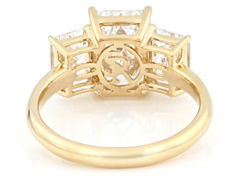 Certified Emerald Cut White Lab-Grown Diamond E VS2 14K Yellow Gold 3-Stone Ring 5.15ctw