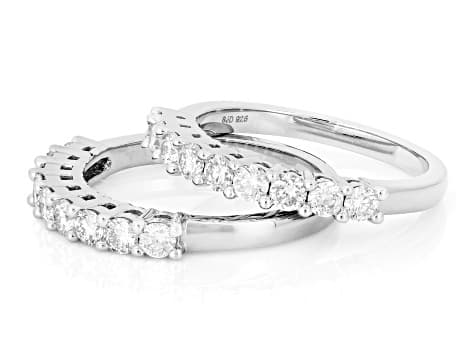 White Lab-Grown Diamond H SI Rhodium Over Sterling Silver Set of 2 Band Rings 1.25ctw