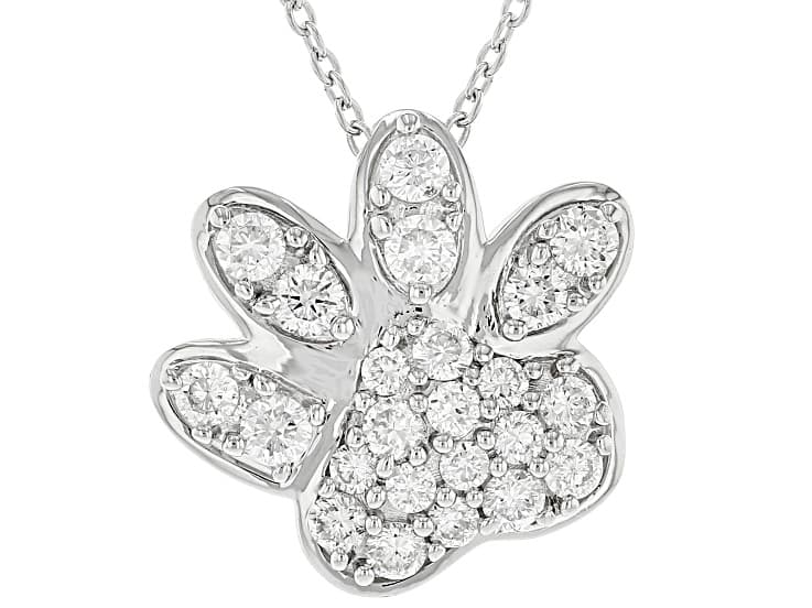 White Lab-Grown Diamond G-H VS Rhodium Over Silver Paw Print Pendant With Cable Chain 1.00ctw