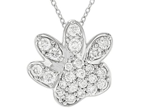 White Lab-Grown Diamond G-H VS Rhodium Over Silver Paw Print Pendant With Cable Chain 1.00ctw
