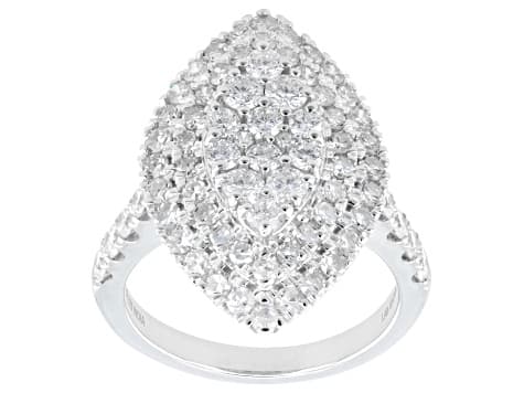 Round White Lab-Grown Diamond H SI Rhodium Over Sterling Silver Cluster Ring 2.00ctw
