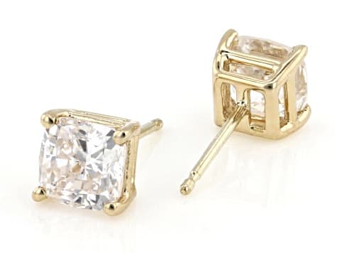 Square Cushion White Lab-Grown Diamond E-F VS 14K Yellow Gold Solitaire Stud Earrings 2.00ctw
