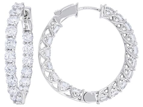 Round White Lab-Grown Diamond E-F VS Rhodium Over Sterling Silver Hoop Earrings 5.00ctw