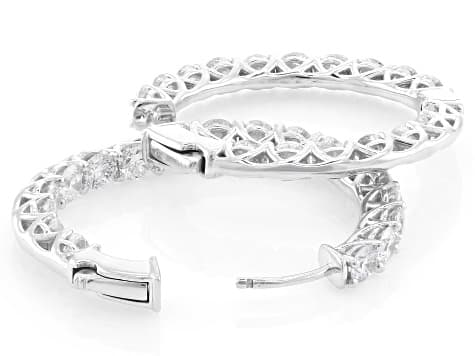 Round White Lab-Grown Diamond E-F VS Rhodium Over Sterling Silver Hoop Earrings 5.00ctw