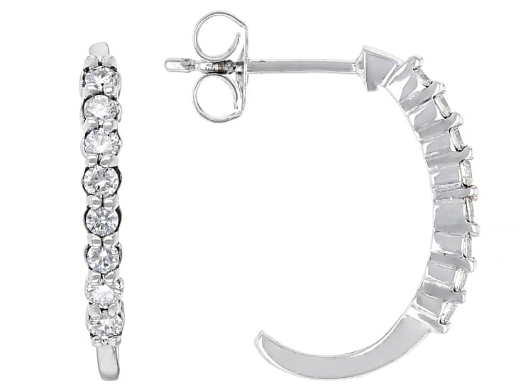 Round White Lab-Grown Diamond H SI Rhodium Over Sterling Silver J-Hoop Earrings 0.25ctw