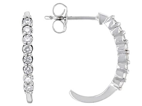 Round White Lab-Grown Diamond H SI Rhodium Over Sterling Silver J-Hoop Earrings 0.25ctw