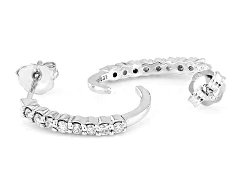 Round White Lab-Grown Diamond H SI Rhodium Over Sterling Silver J-Hoop Earrings 0.25ctw