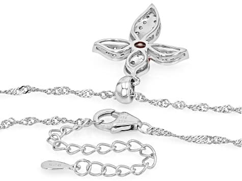 Pink And White Round Lab-Grown Diamond Rhodium Over Silver Cross Pendant With Singapore Chain .75ctw