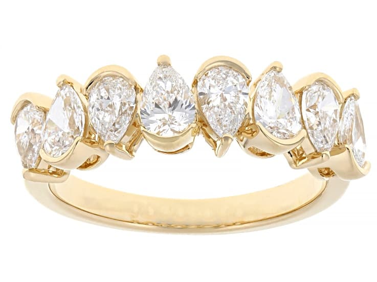 Pear Shape White Lab-Grown Diamond F VS2 14K Yellow Gold Band Ring 1.60ctw