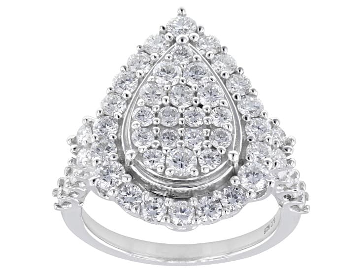 White Lab-Grown Diamond H VS-SI Rhodium Over Sterling Silver Cluster Ring 2.00ctw