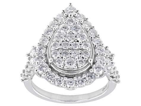 White Lab-Grown Diamond H VS-SI Rhodium Over Sterling Silver Cluster Ring 2.00ctw