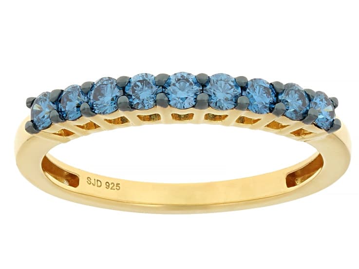 Round Blue Lab-Grown Diamond 14K Yellow Gold Over Sterling Silver Ring 0.45ctw
