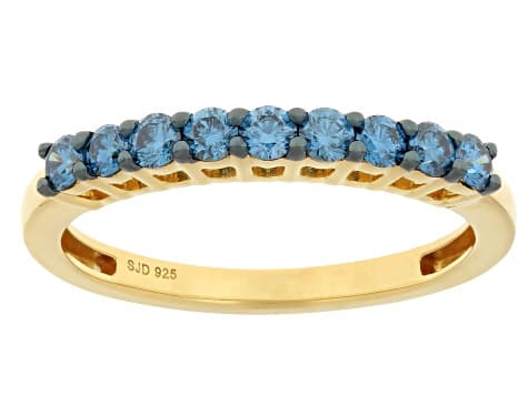 Round Blue Lab-Grown Diamond 14K Yellow Gold Over Sterling Silver Ring 0.45ctw