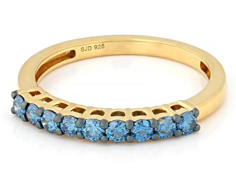 Round Blue Lab-Grown Diamond 14K Yellow Gold Over Sterling Silver Ring 0.45ctw
