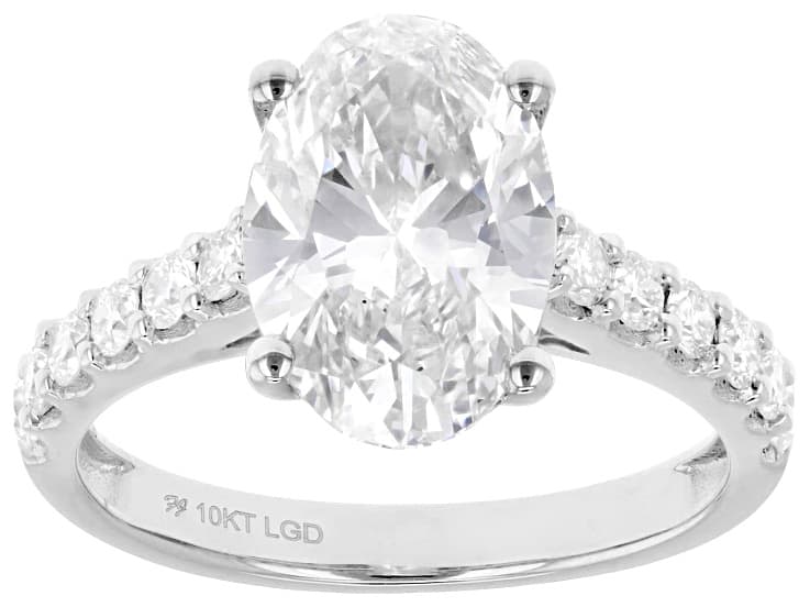 Certified Oval and Round White Lab-Grown Diamond H SI2 10K White Gold Ring 3.50ctw
